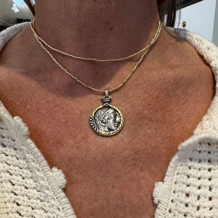 Two Tone Athena Coin on Baby Ball Chain