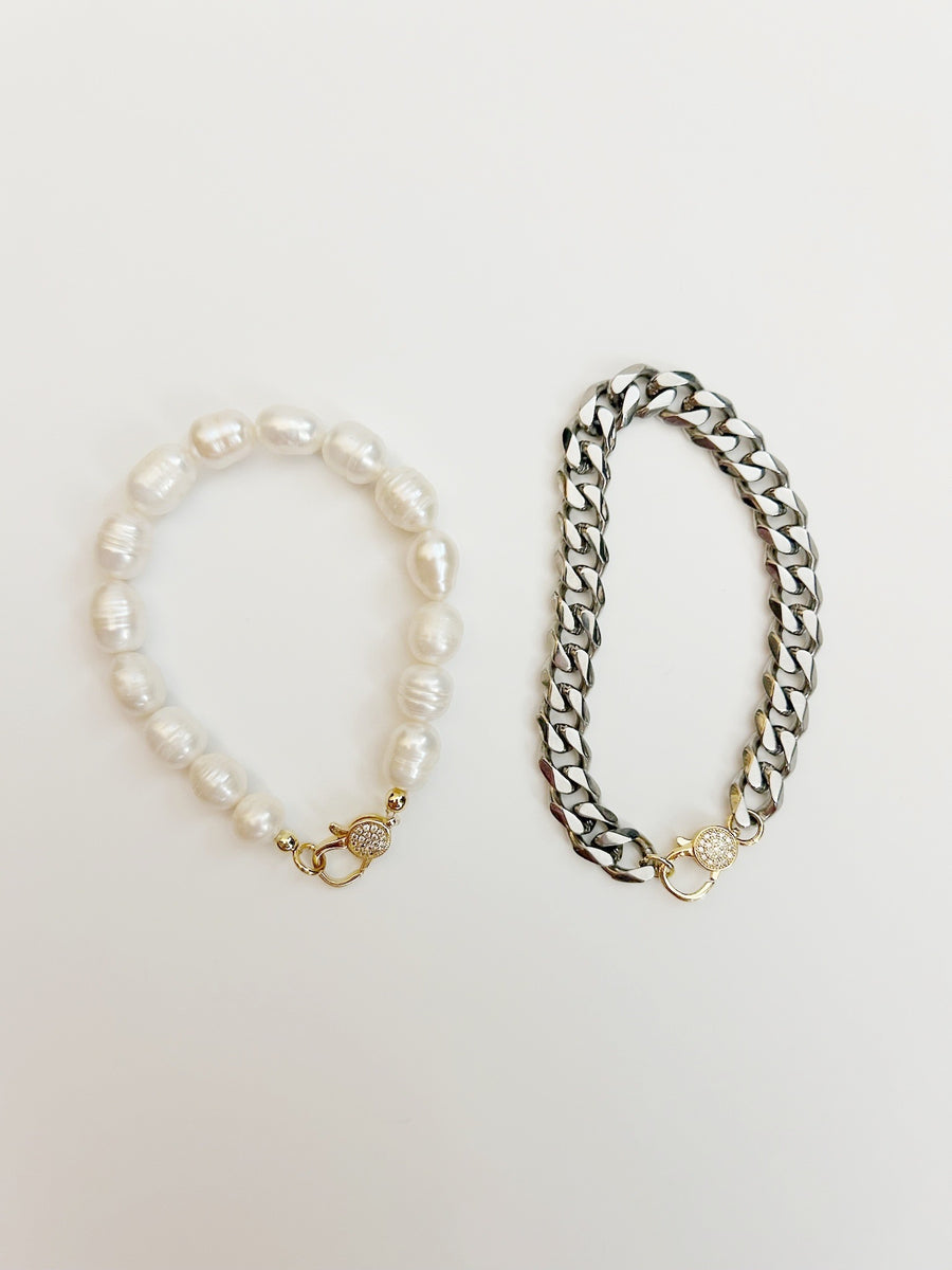 Eleni Pearl Cuban Mixed Metal Linkable